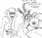 age_difference anthro balls big_breasts black_and_white blush bodily_fluids bovid breasts caprine comic cum cum_everywhere cum_on_breasts cum_on_ground cum_on_penis cum_trail cumshot demon dialogue domestic_sheep duo ejaculation english_text excessive_cum excessive_genital_fluids female genital_fluids genitals hladilnik horn larger_female lucy_(hladilnik) lying male mammal mature_anthro mature_female messy monochrome nipples nude older_female on_back open_mouth orgasm penis sheep size_difference smaller_male sound_effects standing sweat text tongue tongue_out younger_male