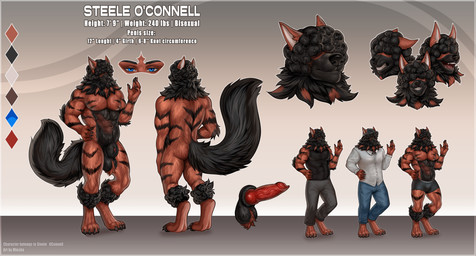 afro animal_genitalia anthro ball_tuft black_clothing black_shirt black_tank_top black_topwear blue_bottomwear blue_clothing blue_eyes blue_jeans blue_pants bottomwear boxer_briefs clothing denim denim_bottomwear denim_clothing genitals jeans knot knotted_penis male pants penis scar sheath shirt solo standing sweatpants tank_top topwear tuft underwear vein veiny_penis white_clothing white_shirt white_topwear miosha nintendo pokemon steele_o'connell canid canine generation_8_pokemon hisuian_arcanine hisuian_form mammal pokemon_(species) regional_form_(pokemon) 2025 absurd_res hi_res model_sheet
