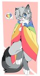 anthro bedding blanket blue_eyes claws dipstick_ears dipstick_tail dipstick_toes ear_markings eyewear femboy fur glasses grey_body hair heart_symbol lgbt_pride looking_at_viewer male markings multicolored_ears open_mouth pink_nose pride_color_flag pride_colors rainbow_flag rainbow_pride_colors rainbow_pride_flag rainbow_symbol simple_background six-stripe_rainbow_pride_colors smile solo tail tail_markings tuft wrapped_in_blanket wrapped_up slushie-nyappy-paws lgbt_pride_month nixuelle domestic_cat egyptian_mau felid feline felis mammal digital_media_(artwork) hi_res