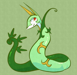 ambiguous_feral ambiguous_gender apode blush blush_lines closed_smile curled_tail eyelashes feral green_background green_body green_markings leaf legless looking_away looking_down markings mouth_closed multicolored_body multicolored_skin pupils red_eyes serpentine simple_background slit_pupils smile snout solo tail two_tone_body two_tone_skin white_sclera yellow_ears yellow_markings momensarada nintendo pokemon generation_5_pokemon pokemon_(species) serperior 2023 colored full-length_portrait hi_res portrait