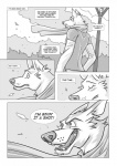 anthro canid canine comic dialogue english_text furious_(artist) greyscale groover hi_res male mammal meatier_shower monochrome scarf solo text