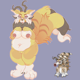 2_tails anthro belly big_breasts body_hair breasts chest_hair claws epic_sox_(my_singing_monsters) female female_anthro genitals horn multi_tail overweight overweight_anthro slightly_chubby solo tail thick_thighs vulva wide_hips theredlace big_blue_bubble my_singing_monsters canid canine epic_monster_(my_singing_monsters) ethereal_monster fox mammal monster sox_(my_singing_monsters) 1:1 digital_media_(artwork) hi_res