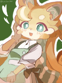 anthro apron blush brown_body brown_fur clothing female fur green_eyes heart_symbol kemono solo lov3_love_520 petit_planet unknown_species character_request hi_res