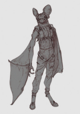 anthro big_ears biped claws clothed clothing digitigrade fingers fully_clothed fur jumpsuit looking_at_viewer male male_anthro membrane_(anatomy) membranous_wings simple_background smile solo standing visor winged_arms wings lethal_doors bat mammal 2025 digital_drawing_(artwork) digital_media_(artwork)