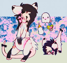 abstract_background ageplay alternative_fashion ambiguous_gender bottomwear clothed clothing diaper feral fur infantilism roleplay scene_(fashion) semi-anthro solo underwear wearing_diaper white_body white_fur fr34kpet american_opossum ghost mammal marsupial spirit virginia_opossum hi_res