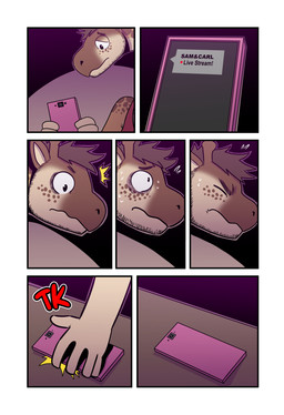 anthro bodily_fluids brown_body brown_hair dialogue electronics hair holding_object holding_phone horn looking_at_object looking_at_phone male nervous nervous_sweat ossicone phone phone_screen seven_frame_image solo sweat text t0l0k andrew_(t0l0k) giraffe giraffid mammal comic english_text hi_res multiple_scenes