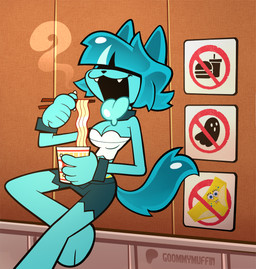 anthro clothing eating eating_food female food noodles panties ramen solo spongebob_print underwear yellow_clothing yellow_panties yellow_underwear goommymuffin nickelodeon spongebob_squarepants goommy_(goommymuffin) spongebob_squarepants_(character) domestic_cat felid feline felis ghost mammal spirit 2025 absurd_res hi_res