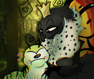 2_antennae ambiguous_feral ambiguous_gender angry anthro black_body blush blush_stickers closed_smile countershading crown duo elderly_anthro elderly_female eyebrows eyelashes eyeless eyespots female female_anthro feral green_body hand_on_back headgear insect_wings lepidopteran_wings markings mouth_closed narrowed_eyes nature_background plant ruff smile striped_markings stripes tree white_body white_countershading wings wrinkles yellow_wings young young_ambiguous young_feral m11quda disney hoppers_(disney) pixar insect_queen_(hoppers) titus_(hoppers) arthropod butterfly caterpillar insect larva lepidopteran 2026 cel_shading digital_drawing_(artwork) digital_media_(artwork) hi_res mixed_media shaded mother_(lore) mother_and_child_(lore) mother_and_son_(lore) parent_(lore) parent_and_child_(lore) parent_and_son_(lore) son_(lore)
