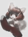 anthro bangs black_nose bottomwear chibi clothed clothing empty_eyes eyelashes featureless_hands female female_anthro fluffy fluffy_tail fur hair kemono kick looking_at_viewer navel open_mouth pants pointy_ears prick_ears red_bottomwear red_clothing red_eyes red_hair red_pants short_hair solo tail topless white_body white_ears white_fur white_hair hasukii mal_(hasukii) canid canine mammal 3:4