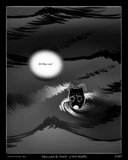 anthro black_border border detailed_background dialogue facial_scar male scar sea shaking solo speech_bubble swimming tremble_lines trembling water wave wide_eyed wounded sharkinthepark macleish_(sharkinthepark) canid canine canis domestic_dog mammal 2025 4:5 absurd_res comic greyscale hi_res monochrome