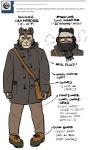 anthro artdecade bear boots bottomwear clothed clothing coat cold english_text footwear front_view fully_clothed gloves handwear hat headgear headwear male mammal messenger_bag pants scarf sloth_bear solo text topwear tumblr ursine willy_(artdecade)