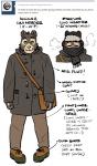 anthro boots bottomwear clothed clothing coat cold footwear front_view fully_clothed gloves handwear hat headgear headwear male messenger_bag pants scarf shoes solo text topwear artdecade tumblr willy_(artdecade) bear mammal sloth_bear ursine english_text