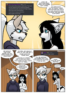 angry anthro black_hair blue_eyes border bottomwear breasts bruised clothed clothing dark_clothing dialogue duo fantasy female fluffy fur grey_body grey_fur hair inside jewelry long_hair looking_at_another mostly_nude mostly_nude_anthro mostly_nude_female necklace panties panties_only partially_clothed robe smile speech_bubble surprised text topless topless_anthro topless_female underwear underwear_only white_body white_border white_fur white_hair thecumrat sylvia_(thecumrat) tasmin canid canine felid feline fox mammal absurd_res comic english_text hi_res story