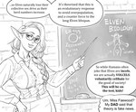 braided_hair breasts chalkboard clothed clothing dialogue eyewear female glasses hair information_board not_furry solo teacher text baalbuddy elf humanoid english_text hi_res monochrome