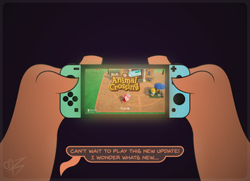 first_person_view gradient_background holding_object reality_warp simple_background solo text transformation transformation_sequence epsipep animal_crossing nintendo nintendo_switch roberta_puddin_(epsipep) avian bird kakapo parrot strigopoid absurd_res english_text hi_res