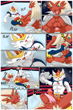 accessory anal anal_penetration anthro blue_body blue_eyes blue_fur champion_belt claws clothing duo erection feet fight fighting_ring forced fur genitals glans glare jewelry leg_grab looking_down male male/male necklace paws penetration penile penile_penetration penis penis_in_ass perineum rape rear_view red_body red_eyes red_fur scar sex soles sound_effects talons text toes white_body white_fur wrestling_belt yellow_body yellow_fur yellow_sclera freetao nintendo pokemon blaziken cinderace generation_3_pokemon generation_8_pokemon pokemon_(species) absurd_res comic hi_res