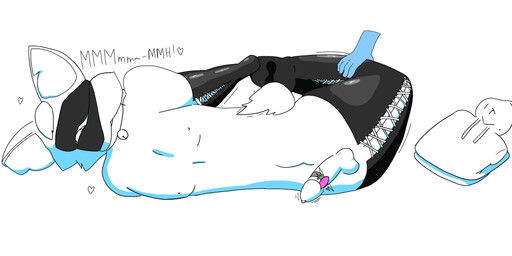 anthro armbinder bell bell_collar binder_(restraint) blindfold bodily_fluids bondage_gear collar disembodied_hand gag gagged genital_fluids genitals legbinder male penile penis precum restraints sex_toy vibrator vibrator_on_penis keltet37 canid canine fox mammal absurd_res hi_res