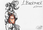 2024 anthro backpack clothed clothing dated digital_media_(artwork) english_text equid equine female green_eyes hair hi_res horse inktober inktober_2024 long_hair mammal partially_colored ponytail portrait rear_view sketch solo sunny_way text three-quarter_portrait