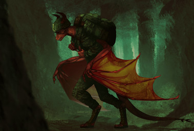 anthro armor backpack boots bottomwear clenched_teeth clothing combat_boots detailed_background dirty footwear forest headgear helmet horn male membrane_(anatomy) membranous_wings military military_uniform plant red_body red_scales scales shoes solo tail teeth topwear tree uniform walking wings wanderertamplior mythology dragon mythological_creature mythological_scalie scalie 2021 absurd_res digital_media_(artwork) hi_res