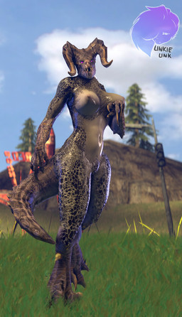 anthro big_breasts breasts day female field horn looking_at_viewer nipples non-mammal_breasts non-mammal_nipples purple_eyes rocket sky solo standing tail wide_hips thatdoggolinkie fallout microsoft fan_character vivian_(character) deathclaw reptile scalie 2019 3d_(artwork) digital_media_(artwork) hi_res watermark