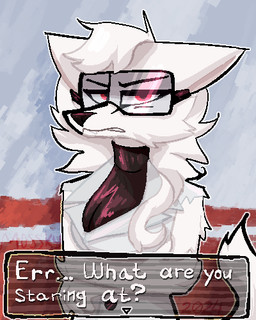 anthro clothing coat crossgender eyewear female fur goggles lab_coat latex latex_clothing mtf_crossgender red_eyes solo topwear white_body white_fur mossky changed_(video_game) dr._k_(changed) canid canine canis mammal wolf 2024 4:5 aliasing digital_media_(artwork) low_res