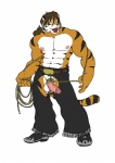 anthro chaps cock_and_ball_torture erection genital_torture genitals humanoid_genitalia humanoid_penis male muscular muscular_anthro muscular_male navel penis rope simple_background solo stripes tail white_background grisser revankitty naver_(revankitty) felid mammal pantherine tiger absurd_res hi_res