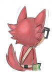 anthro belt clothing eyewear fur glasses gloves handwear male rear_view red_body red_fur simple_background solo white_background kalk427 sega sonic_forces sonic_the_hedgehog_(series) custom_character_(sonic_forces) gadget_the_wolf canid canine canis mammal wolf 3:4