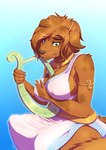 anthro between_breasts big_breasts breasts clothing female gradient_background green_eyes lyre musical_instrument object_between_breasts plucked_string_instrument simple_background solo string_instrument toga littlenapoleon haley_(digi-fang) canid canine mammal 2016 hi_res