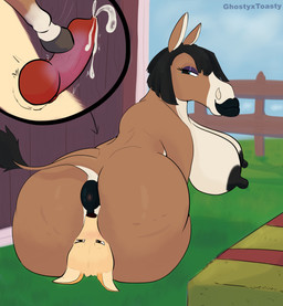 animal_genitalia animal_penis anthro anthro_on_feral anus barn bestiality big_breasts big_butt blush bodily_fluids breasts butt canine_genitalia canine_penis close-up cum duo ejaculation erection facesitting farm female feral genital_fluids genitals grass hair handjob hay hooves huge_breasts hyper hyper_breasts knot knotted_penis lips lipstick makeup male male/female nipples penile penis plant puffy_anus raised_tail sex sitting_on_another tail thick_thighs ghostyxtoasty bird_dog canid canine canis domestic_dog equid equine golden_retriever hunting_dog hybrid mammal mule retriever absurd_res hi_res