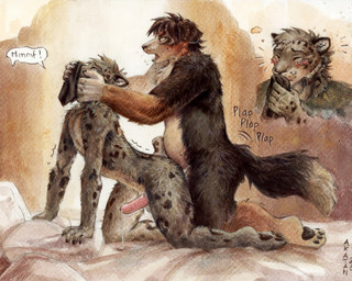 anal anal_penetration anthro bed blush bodily_fluids brown_body brown_fur clothing dipstick_tail doggystyle dream duo erection eyes_closed fantasizing from_behind_position fur furniture genital_fluids grey_body grey_fur imagining leopard_spots male male/male markings nude nude_anthro nude_male on_bed pawpads paws penetration penile penile_penetration penis_in_ass plap precum saliva sex sniffing sniffing_clothes speech_bubble spots tail tail_markings underwear underwear_sniffing akatan_art bernese_mountain_dog canid canine canis domestic_dog felid mammal molosser mountain_dog pantherine snow_leopard swiss_mountain_dog 2026 hi_res painting_(artwork) signature traditional_media_(artwork) traditional_painting_(artwork) traditional_watercolor_(artwork) watercolor_(artwork)