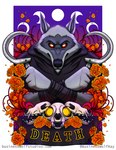 anthro armor bone border canine_skull card card_template crescent_moon crossed_arms death_(tarot) ears_up flower fortune_telling full_moon fur glowing glowing_eyes grey_body grey_fur holding_object holding_sickle holding_weapon looking_at_viewer major_arcana male moon plant red_eyes sickle skull solo tarot tarot_card text twitter_handle vambrace weapon white_border businesswolf dreamworks puss_in_boots_(dreamworks) death_(puss_in_boots) canid canine canis mammal wolf 2023 digital_media_(artwork) english_text hi_res url