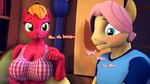 16:9 3d_(artwork) anthro anthrofied big_breasts big_macintosh_(mlp) breasts cleavage clothed clothing color_coded color_coded_text crossgender dialogue digital_media_(artwork) duo english_text equid equine female fluttershy_(mlp) friendship_is_magic ftm_crossgender hasbro hi_res male mammal mtf_crossgender my_little_pony onomatopoeia senthaurekmern sound_effects swallowing swallowing_saliva swallowing_sound_effect talking_to_another term_of_endearment text widescreen