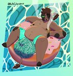 anthro balls_outline bulge clothed clothing detailed_bulge drugs genital_outline male marijuana nipples pool_float simple_background slightly_chubby smoke smoking smoking_marijuana solo tail nickncyberspace slate_the_bull bovid bovine mammal hi_res