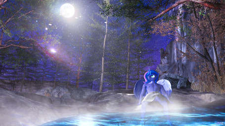 anthro blue_body blue_eyes blue_hair crossgender feathered_wings feathers ftm_crossgender genitals hair horn hot_spring male night sitting solo star steam towel towel_around_waist water wings unie friendship_is_magic hasbro my_little_pony mythology princess_luna_(mlp) equid equine mammal mythological_creature mythological_equine winged_unicorn 3d_(artwork) digital_media_(artwork) hi_res