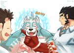 anthro facial_hair group male muscular muscular_anthro muscular_male pecs rotsw asian_mythology east_asian_mythology japanese_mythology lifewonders mythology tokyo_afterschool_summoners bandaid_protagonist_(tas) oguchi_magami_(tas) protagonist_(tas) tajikarao_(tas) canid canine canis human mammal wolf hi_res