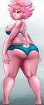 big_breasts big_butt black_sclera bra breasts butt clothing female hair horn looking_back nipples panties pink_body pink_hair pink_skin rear_view solo underwear yellow_eyes lyn_nyl my_hero_academia ashido_mina alien horned_humanoid humanoid hi_res