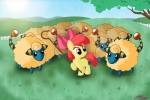 detailed_background female fence feral field grass group melee_weapon outside plant polearm quadruped shepherd shepherd's_crook staff tail tree weapon wood young young_feral willdrawforfood1 friendship_is_magic hasbro my_little_pony nintendo pokemon apple_bloom_(mlp) earth_pony equid equine generation_2_pokemon horse mammal mareep pokemon_(species) pony 3:2 crossover