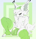 abs anthro balls big_bulge bulge clothing fur genitals green_eyes green_nipples hat headgear headwear legwear male mostly_nude muscular nipples pecs solo stockings thick_thighs twunk underwear white_body white_fur wool_clothing wool_hat wool_headwear starreuges apollo_caelum gieeg hi_res