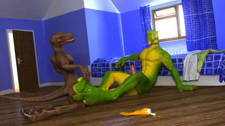 3_toes anthro brown_body brown_scales duo feet foot_fetish foot_play footjob genitals green_body green_scales larger_male licking male male/male nude oral penile penis penis_lick scales sex size_difference smaller_male toes tongue diablo_the_rex dinosaur prehistoric_species reptile saurischian scalie theropod tyrannosauroid 16:9 2013 3d_(artwork) 3d_animation animated digital_media_(artwork) long_playtime no_sound video widescreen