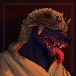 anthro blood bodily_fluids clothing evil_grin eyes_obstructed gore leather leather_clothing leather_topwear leather_vest male purple_body scar sharp_teeth smile solo spikes spots teeth tongue tongue_out topwear vest norever feeroxx_(wild_synapsid) anapsid eupelycosaur gorgonopsid inostrancevia paraeiasaur prehistoric_species scutosaurus synapsid therapsid 1:1 watermark