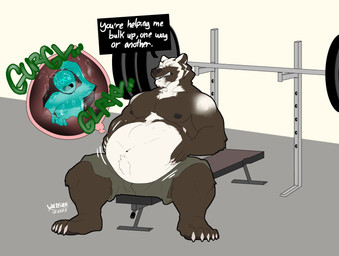 5_fingers 5_toes abdominal_bulge ambiguous_gender ambiguous_prey annoyed anthro anthro_pred areola arm_markings arm_tuft barefoot belly belly_tuft biceps big_belly biped black_areola black_body black_fur black_nipples black_nose blue_body blue_skin blue_text bodily_fluids bodily_noises bottomwear brown_body brown_eyes brown_fur bulge cheek_tuft chest_tuft chin_tuft claws clenched_teeth clothed clothing countershade_belly countershading cramped cutaway dialogue different_sound_effects duo ellipsis exercise facial_markings facial_tuft feet finger_claws fingers forced front_view fur glurk green_text grey_background grey_bottomwear grey_clothing grey_shorts gym half-closed_eyes hand_on_belly head_markings head_tuft holding_belly human_prey inner_ear_fluff inside inside_stomach internal larger_anthro larger_male larger_pred leg_tuft looking_at_belly looking_at_own_belly looking_down male male_pred markings motion_lines muscular muscular_anthro muscular_male narrowed_eyes navel neck_tuft nipples nude number onomatopoeia open_mouth oral_vore organs partially_submerged paws pecs polygonal_speech_bubble restrained rumbling_stomach shortened_sound_effect shorts shoulder_markings shoulder_tuft simple_background sitting size_difference smaller_ambiguous smaller_human soft_vore sound_effect_variant sound_effects speech_bubble spread_legs spreading stomach stomach_acid struggling talking_to_another talking_to_prey teeth text three-quarter_view toe_claws toes topless topless_anthro topless_male triceps tuft unwilling_prey vore vowelless vowelless_sound_effect weight_bench weightlifting wet white_body white_claws white_countershading white_fur white_markings white_text white_tuft workout wildside bursikbadger ych_(character) american_badger badger human mammal mustelid musteline 2021 colored dated digital_drawing_(artwork) digital_media_(artwork) english_text hi_res shaded signature