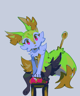 anthro biped black_body black_fur chair cutlery female fluffy fluffy_tail fur furniture kitchen_utensils looking_at_viewer mouth_closed paws pink_eyes pupils solo spoon tail tools white_body white_fur yellow_body yellow_fur flavia-elric nintendo pokemon louise_(flavia-elric) braixen generation_6_pokemon pokemon_(species) 2025 5:6 absurd_res hi_res