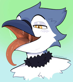 anthro beak blue_body blue_feathers feathers male mouth_shot open_beak open_mouth solo tongue tongue_out vore white_body white_feathers yellow_eyes marsamongus avian bird blue_jay corvid jay_(bird) new_world_jay oscine passerine absurd_res hi_res