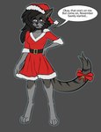 anthro ash_(chooper8) belt black_hair female hair holidays purple_eyes ribbons simple_background solo speech_bubble text chooper8 christmas unknown_species absurd_res english_text full-length_portrait hi_res portrait