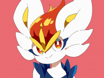 ambiguous_gender anthro blue_body blue_fur blush buckteeth close-up dancing fur hair looking_at_viewer open_mouth open_smile pink_background pupils red_background red_eyes red_hair simple_background smile solo teeth white_body white_fur white_pupils yellow_inner_ear minamo_(pixiv17726065) fukkireta nintendo pokemon cinderace generation_8_pokemon pokemon_(species) 2026 2d_animation 4:3 animated animated_webp compression_artifacts dithering frame_by_frame loop