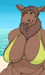 anthro beach big_breasts bikini breasts brown_eyes brown_hair clothing curvy_figure female front_view hair huge_breasts mature_anthro mature_female seaside slightly_chubby solo swimwear two-piece_swimsuit voluptuous snakedakyoot sigrid_(snakedakyoot) deer mammal moose new_world_deer