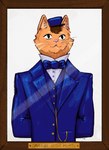 ambiguous_gender anthro bow_tie clothed clothing facial_markings fully_clothed fur head_markings inner_ear_fluff markings orange_body orange_fur photo picture_frame pink_nose pointy_ears prick_ears smile solo striped_body striped_fur stripes suit suit_jacket text tuft whiskers itskatieclearly drawfee_(copyright) drawtectives felix_(drawtectives) domestic_cat felid feline felis mammal colored english_text hi_res shaded