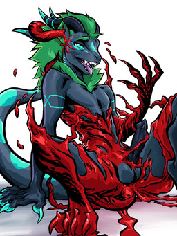 anal anal_penetration anthro balls blue_markings claws ear_penetration erection fingers genitals goo_tentacles goo_transformation grey_body grey_skin hair horn looking_pleasured male markings nude open_mouth penetration penis sharp_teeth simple_background smile solo tail teeth tentacle_penetration tentacles tongue tongue_out transformation tuft maxspite marvel mythology carnage_(marvel) alien dragon humanoid mythological_creature mythological_scalie scalie symbiote 3:4 digital_media_(artwork) hi_res