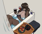 alcohol anthro bath bathing bathroom bathtub beverage big_breasts big_nose black_lips black_nose book breasts brown_body brown_fur brown_hair candle candy chocolate choker collar container cup curtains curtains_open dessert drinking_glass eyelashes eyes_closed eyewear female fire food food_tray fur glass glass_container glass_cup glasses glistening glistening_body glistening_breasts glistening_hair glistening_lips grey_background hair happy jewelry lips long_hair necklace pastries round_glasses shower_curtain simple_background soap_bubbles solo thick_lips towel water whisker_spots wine wine_glass blackshirtboy otter_(blackshirtboy) mammal mustelid otter 2022 hi_res