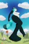 anthro areola blue_body blue_eyes blue_fur blue_hair breasts female flower fur hair low-angle_view multicolored_body multicolored_fur nature nature_background nipples nude orange_flower outside overweight overweight_female plant smile solo tail white_body white_fur kiger03 ailurid mammal red_panda 2:3 absurd_res digital_media_(artwork) hi_res